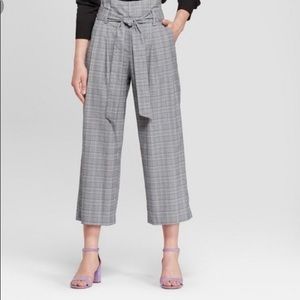 A New Day Plaid Paperbag Tie Waist Cropped Wide Leg Pants